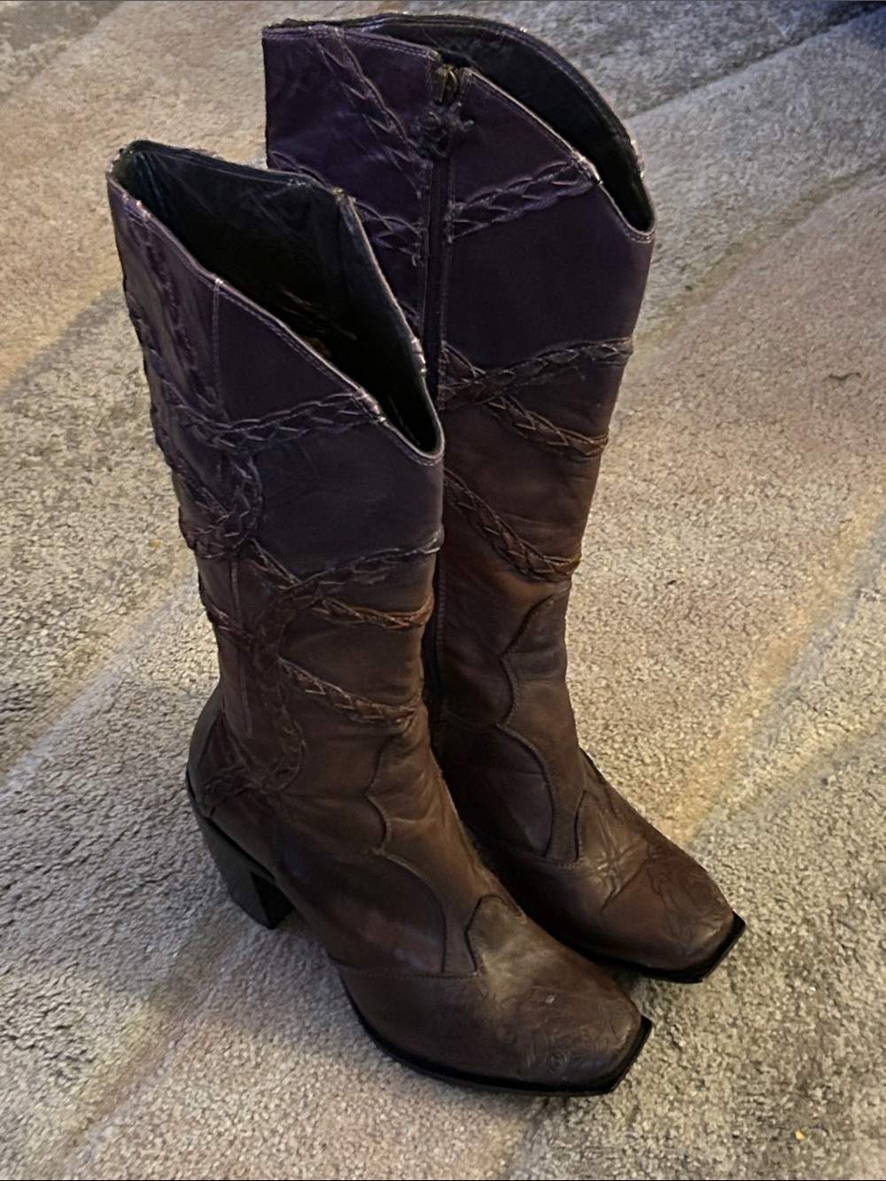 Mark Nason chocolate brown Leather Mid-Calf Braided Western Boots